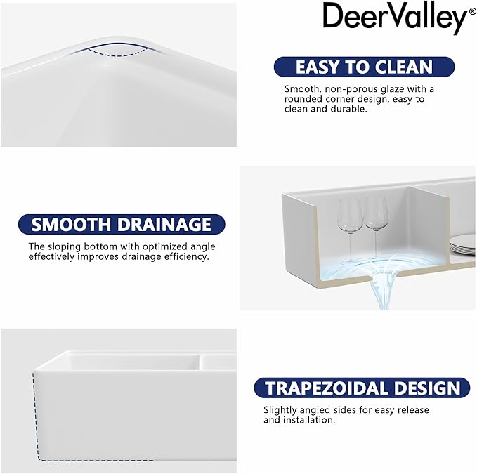 DeerValley Double Bowl Workstation Kitchen Sink 36 inch, Reversible Fireclay Deep Farmhouse Apron Front Kitchen Sinks, White Undermount Farm Sink with Ledge and Accessories