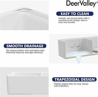 DeerValley Double Bowl Workstation Kitchen Sink 36 inch, Reversible Fireclay Deep Farmhouse Apron Front Kitchen Sinks, White Undermount Farm Sink with Ledge and Accessories