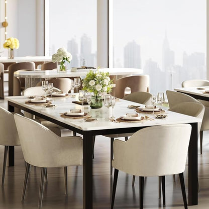 GarveeHome 70.8 in Industrial Dining Table for 6, Wooden Long Dinner Table with Mortise Tenon Design, Kitchen Table with Sturdy Metal Legs, for Dining Room Home Office Living Room, White
