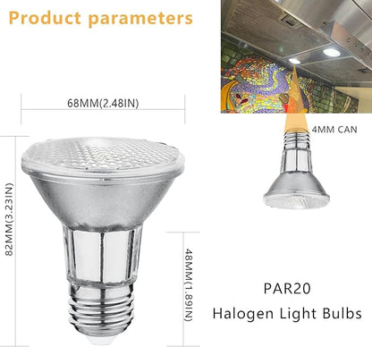 PAR20 7W LED Range Hood Light, 595lm, Waterproof IP65, Replaces 50W Halogen Cup, E26, Dimmable, Warm White, 120V, Spot Bulbs for Kitchen Appliances, Track Lighting, Outdoor Landscaping, Pack of 2