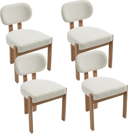 Chenille Dining Chairs Set of 4, Comfy Upholstered Dining Room Chairs Mid Century Modern Farmhouse Fabric Kitchen Chairs with Rubber Wood Legs for Dining Room Kitchen Island Home (Beige)
