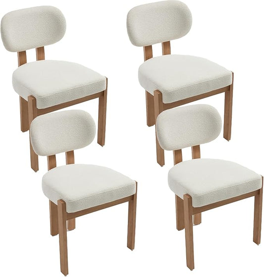 Chenille Dining Chairs Set of 4, Comfy Upholstered Dining Room Chairs Mid Century Modern Farmhouse Fabric Kitchen Chairs with Rubber Wood Legs for Dining Room Kitchen Island Home (Beige)
