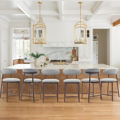 COLAMY Upholstered Counter Height Bar Stools Set of 6, Kitchen Island Stools with Back, Modern Counter Stools Island Bar Chairs with Wood Legs for Kitchen Island Dining Room Bar, Light Grey