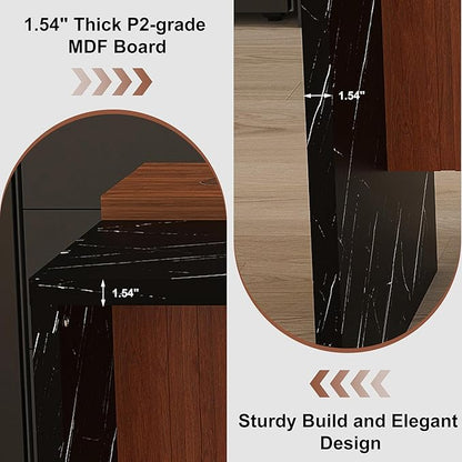 Montary 63-inch Modern Kitchen Island and Dining Table Set with 2 Swivel Stools, Marble-Look Countertop with LED Lights and Metal Grille Design, for Kitchen, Living Room,Black & Brown