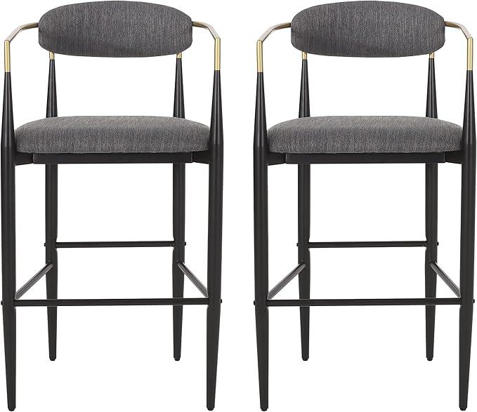 Gecheer Bar Stools Set of 2, Gray Fabric with Black Iron Legs, 29.75" Height for Kitchen Island, 260 LBS Capacity Multiple Family Members can use it for Daily Dining, Resting YHS-N779P248198G