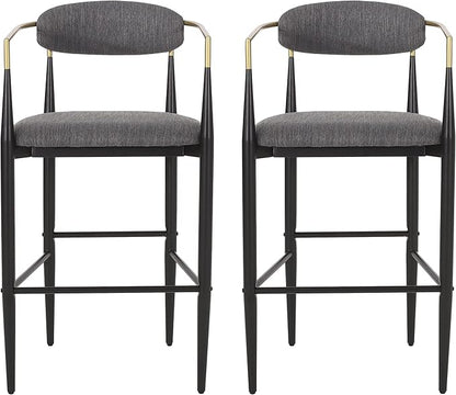 Gecheer Bar Stools Set of 2, Gray Fabric with Black Iron Legs, 29.75" Height for Kitchen Island, 260 LBS Capacity for Indoor Living Rooms, Dining Rooms LYK-N779P248198G