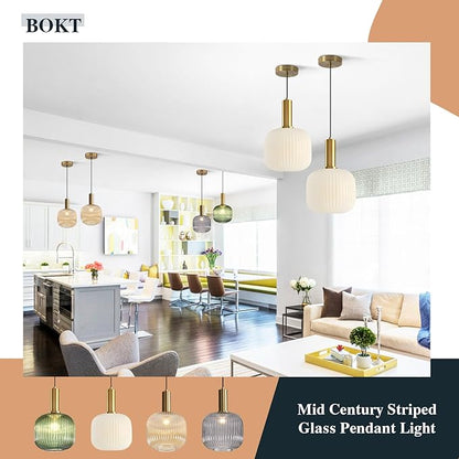 BOKT Pendant Lights Kitchen Island Brass Modern Gold Pendant Light Fixtures 7.9" Vintage Adjustable Height Hanging Lamp with Milk White Glass Shade for Entryway Dining Room Hallway