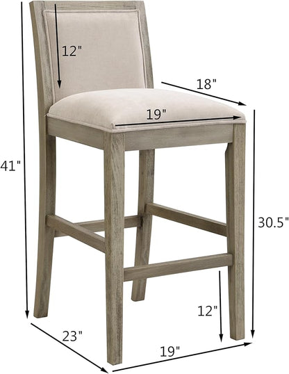 30.5 Inch Height Bar Stools Set of 2, Rubber Wood e,Fabric Sponge Cushion and Upholstered, Retro Bar Chairs Suitable for Kitchen Island,Bedroom,Dining Room.
