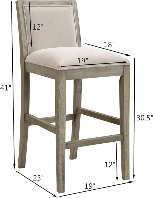 30.5 Inch Height Bar Stools Set of 2, Rubber Wood e,Fabric Sponge Cushion and Upholstered, Retro Bar Chairs Suitable for Kitchen Island,Bedroom,Dining Room.