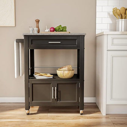 Linon Cameron Granite Top Kitchen Cart, 36.02" x 24.02" x 17.99", Black