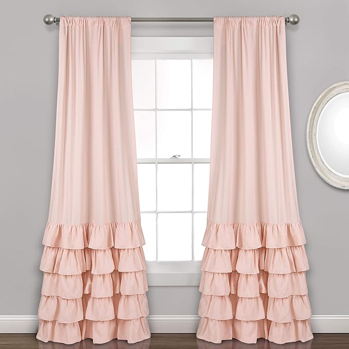 Lush Decor Allison Ruffle Curtains Window Panel Set for Living, Dining Room, Bedroom (Pair), 84 in L, Pink/Blush