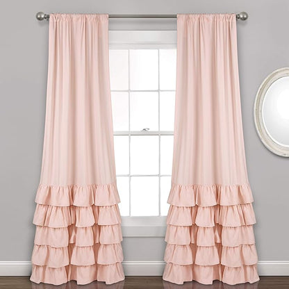 Lush Decor Allison Ruffle Curtains Window Panel Set for Living, Dining Room, Bedroom (Pair), 84 in L, Pink/Blush