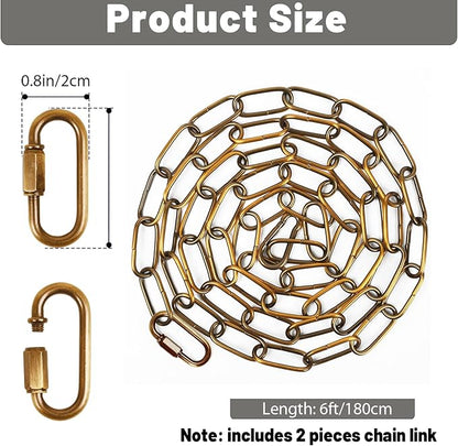 garini 6 Feet Gold Bronze Light Fixture Chain, Adjustable Metal Pendant Chandelier Chain Extension with Detachable Link, Maximum Load is 66 Pounds,2 Pack