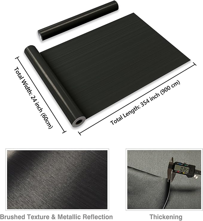 CRE8TIVE Bronze Black Brushed Stainless Steel Contact Paper 24"x354" Heat Resistant Metallic Wallpaper Peel and Stick Oil Proof Rust Resistant Self Adhesive Roll for Kitchen Appliances Stove Cabinets
