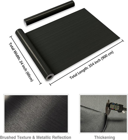 CRE8TIVE Bronze Black Brushed Stainless Steel Contact Paper 24"x354" Heat Resistant Metallic Wallpaper Peel and Stick Oil Proof Rust Resistant Self Adhesive Roll for Kitchen Appliances Stove Cabinets