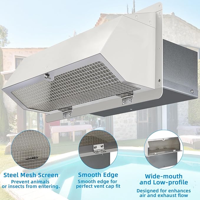 Wall Vent Cap for Microwave Vent Range Hood Exhaust Vent Hood Kitchen Vent,Wall Cap Exhaust Vent Cover Exterior Microwave Stove Vent for 3-1/4"x10" Rectangular Duct for Range Hood Bath Vent Fan,White