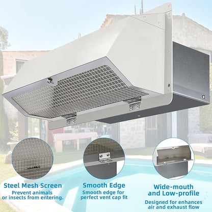 Wall Vent Cap for Microwave Vent Range Hood Exhaust Vent Hood Kitchen Vent,Wall Cap Exhaust Vent Cover Exterior Microwave Stove Vent for 3-1/4"x10" Rectangular Duct for Range Hood Bath Vent Fan,White
