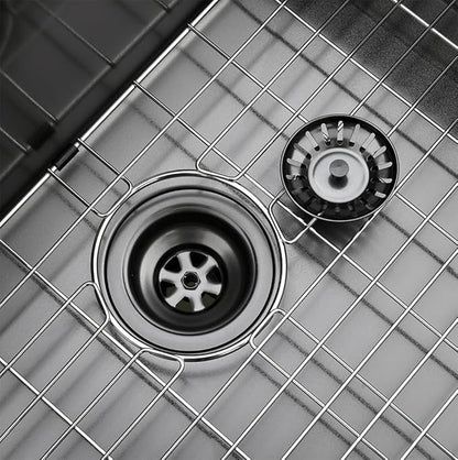 30 inch Drop in Black Kitchen Sink, Single Bowl Stainless Steel Handmade Topmount Kitchen Sinks with Dish Grid and Drain