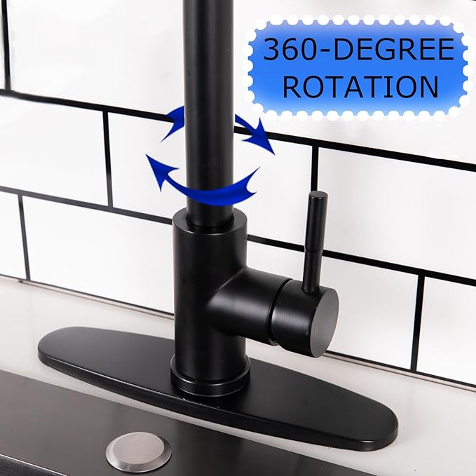 HOTIS Black Kitchen Faucet, Single Handle Matte Black Kitchen Faucets with Pull Down Sprayer, Stainless Steel Suitable for 1 or 3 Hole Sinks for Farmhouse, RV, Laundry, Bar, HT-KYT010B-D-new