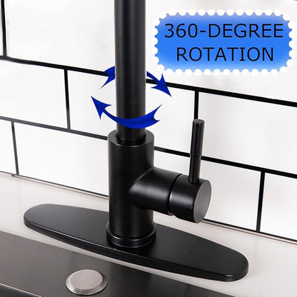 HOTIS Black Kitchen Faucet, Single Handle Matte Black Kitchen Faucets with Pull Down Sprayer, Stainless Steel Suitable for 1 or 3 Hole Sinks for Farmhouse, RV, Laundry, Bar, HT-KYT010B-D-new