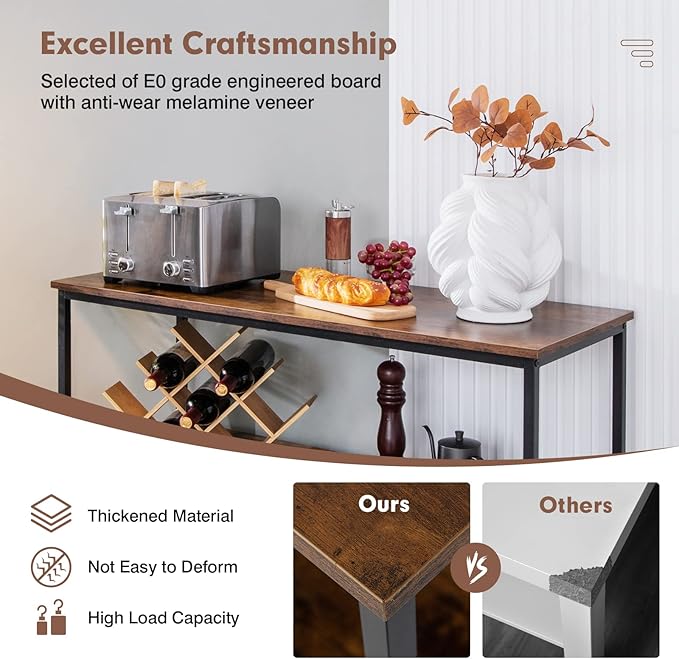Giantex Buffet Sideboard, Wooden Cupboard, Kitchen Pantry w/Spacious Countertop, Large Open Shelf, 3 Cube Storage Cabinet, Sturdy Rustproof Steel Frame, Modern Stationary Island, Brown & Black