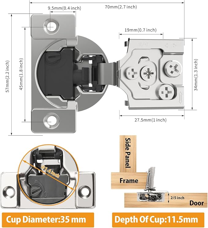 Chibery 60 Pack 5/8" Overlay 4D Soft Close Concealed Hinges for Face Frame Door, Adjustable Closing Speed, Self Close Satin Nickel, 105° Open Angle Concealed Stainless Steel Hinges for Cabinet