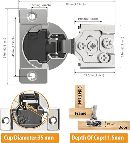 Chibery 50 Pack 5/8" Overlay 4D Soft Close Concealed Hinges for Face Frame Door, Adjustable Closing Speed, Smooth Slow Self Close Hinges, Satin Nickel, 105° Open Angle Stainless Steel Cabinet Hinges