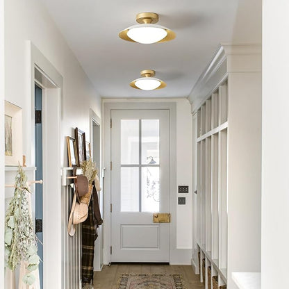 Small Dimmable Mid Century Modern Ceiling Light,5CCT LED White Gold Semi Flush Mount Ceiling Lamp,for Hallway Entryway Bedroom Laundry Room Kitchen Light Fixture 2700K-6000K,11.81 in