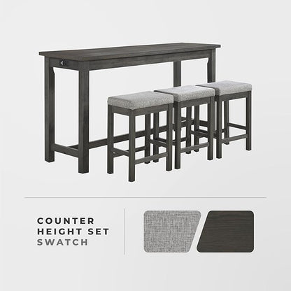 Lexicon Oreille Bar Table with Stools Set, Modern Console Table with Stools - 4-Piece Set with 2 USB Ports & A/C Power Outlets, Counter Height, Discrete Drawer, Perfect Dining Room & Kitchen Gray