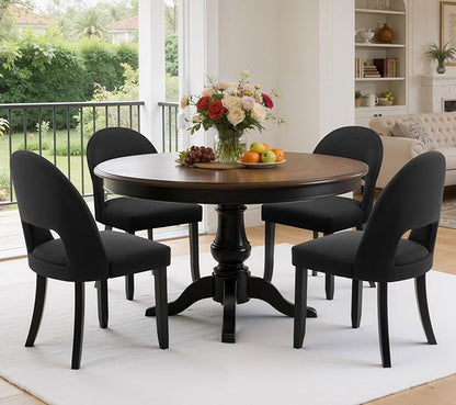 Wooden Dining Chairs Set of 4, Modern Farmhouse Upholstered Kitchen Side Chairs, Dining Room Chairs with Linen Fabric & Open Backrest, Rubberwood Legs, Black