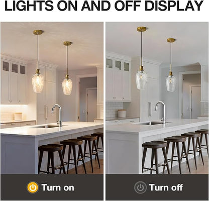 Modern Kitchen Pendant Lights,1-Light Brass Color Pendant Light Fixtures with Hand-Blown Clear Glass Light Fixture for Kitchen Island Sink Dining Room Bedroom Hallway, E26 Bulb Not Includes