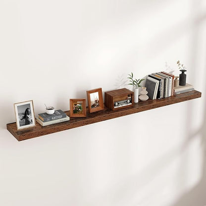 Venusmiles Floating Shelves for Wall, Engineered Wood Wall Shelves with Invisible Brackets for Living Room Bedroom Bathroom Office Kitchen Decor and Storage (Brown, 72" W x 9" D x 1.5" H) Set of 1