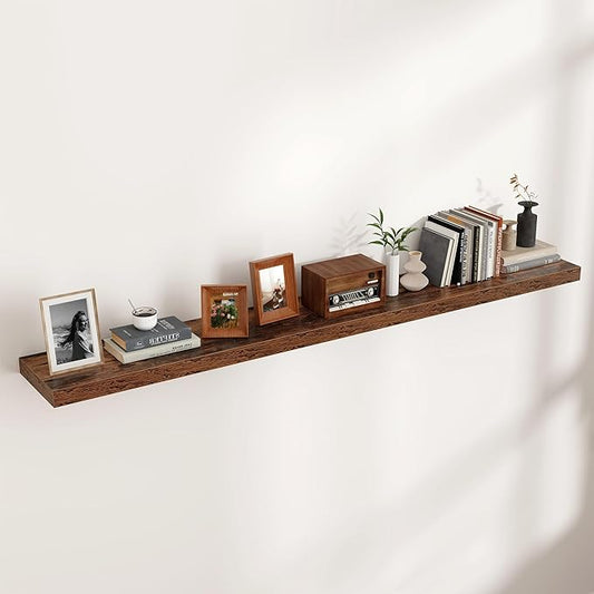 Venusmiles Floating Shelves for Wall, Engineered Wood Wall Shelves with Invisible Brackets for Living Room Bedroom Bathroom Office Kitchen Decor and Storage (Brown, 72" W x 9" D x 1.5" H) Set of 1