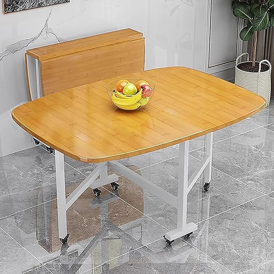 Folding Dining Table,Drop Leaf Extension Folding Table with Wheels,Solid Wood Foldable Kitchen Island Table,Small Apartment Collapsible Table,Space Saving(39.3 x 23.6 in, Natural)