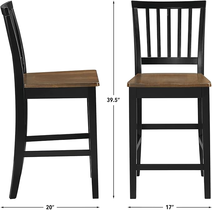 Steve Silver Furniture Joplin Counter Chairs, Set of 2 Chairs, 24-Inch Seat Height, SCooped Seats, Asian Hardwoods, Dining Room, Kitchen Island, Farmhouse Design, 20"L x 17"W x 39.5"H, Black, Brown