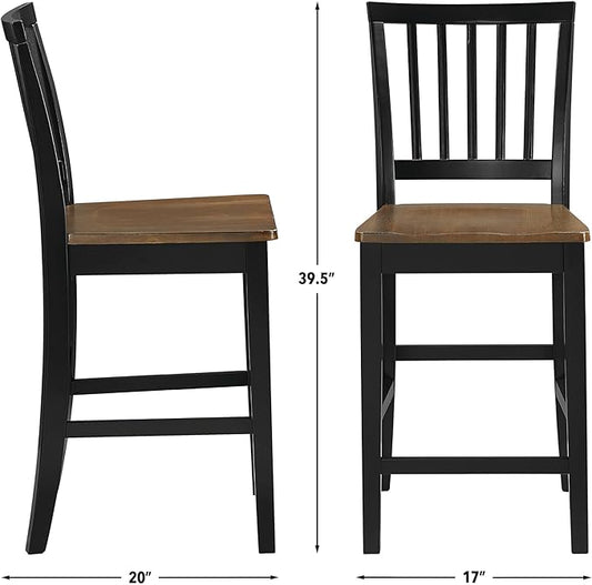 Steve Silver Furniture Joplin Counter Chairs, Set of 2 Chairs, 24-Inch Seat Height, SCooped Seats, Asian Hardwoods, Dining Room, Kitchen Island, Farmhouse Design, 20"L x 17"W x 39.5"H, Black, Brown