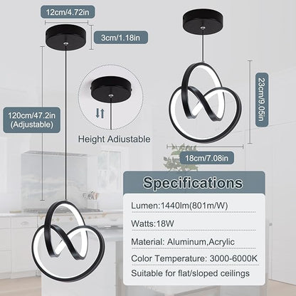 3000-6000K Modern LED Pendant Light,Black Dimmable Pendant Light for Kitchen Island, Adjustable Hanging Lamp for Dining Room Bar Bathroom, 1 Pack