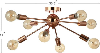 JONATHAN Y 30.5" Copper 8-Light Iron Sputnik Flush-Mount, Mid-Century Modern Space Age Ceiling Light for Low Ceilings, Glam Decor, ETL Listed, LED Bulbs Included JYL7459A
