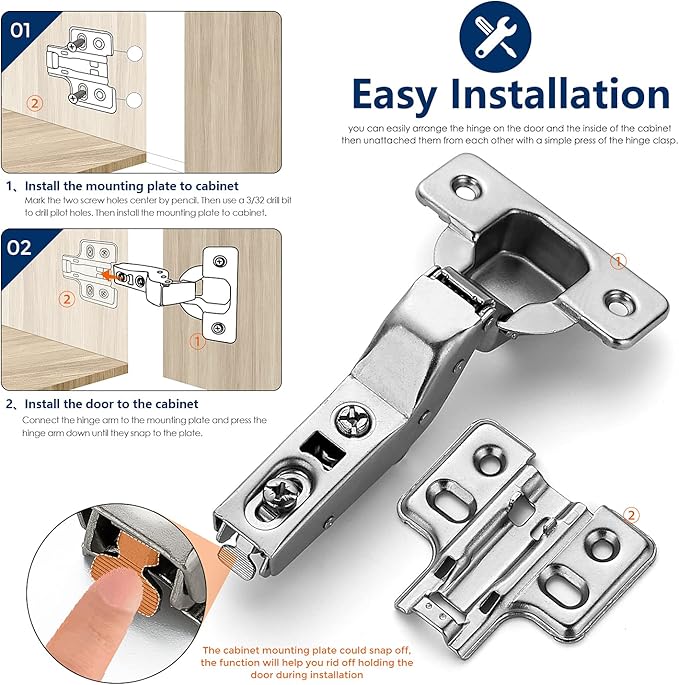 Ravinte 60 Pack 30 Pairs European Kitchen Cabinet Hinges Soft Close Insert Door Heavy-Duty Frameless Adjustable Concealed Cabinet Cup Hinges