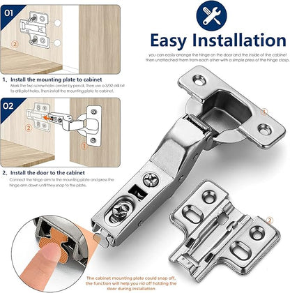 Ravinte 30 Pack 15 Pairs European Kitchen Cabinet Hinges Soft Close Insert Door Heavy-Duty Frameless Adjustable Concealed Cabinet Cup Hinges