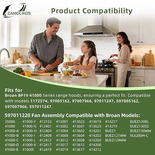 S97011220 Fan Assembly Fits for Broan BP19 41000 Series Range Hood Fan Motor Assembly Replacement 1172574 97005162 97007966 97011247 S97005162 S97007966 S97011247