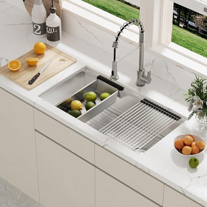 MAYESAR 33 Inch Kitchen Sinks Undermount - 33" x 19" Stainless Steel Undermount Workstation 16 Gauge Single Bowl Deep Under Counter Kitchen Sink Basin
