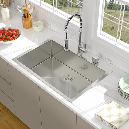 30 Drop In Kitchen Sink - Beslend 30x22 Inch Kitchen Sink Drop In Stainless Steel Sinks Topmount 16 Gauge 9" Deep Single Bowl Above Counter Sinks Dish Basin, Sink Only