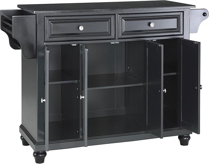 Crosley Furniture Cambridge Granite Top Rolling Kitchen Island Storage Cart, Microwave Stand, Spice Rack, Black