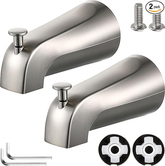 Enhon Slip on Tub Spout with Diverter, Compatible with American Standard 8888026.002 Tub Spout, Bathroom Bathtub Faucet, Fits 1/2 Copper Water Tube(5/8 Dia), 5/32 Hex Wrench(Brushed Nickel,2)
