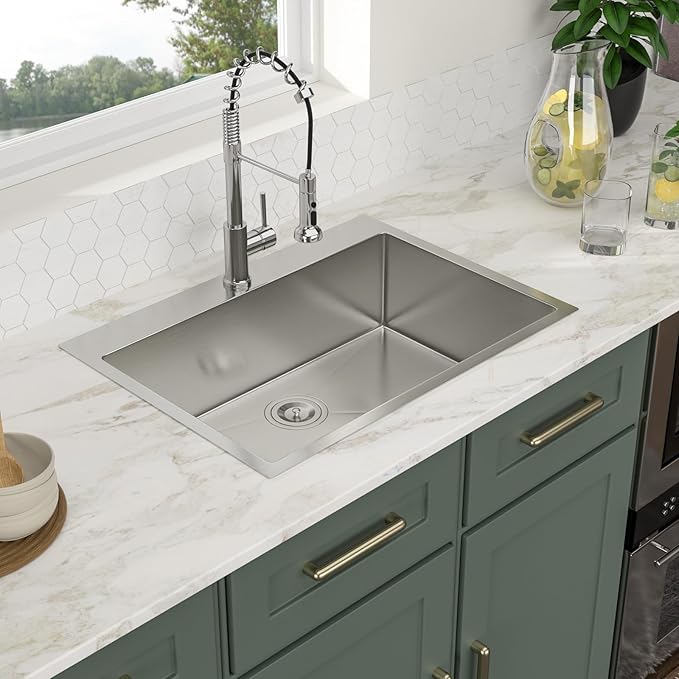 Logmey 30 Inch Drop In Kitchen Sink 30x22 In Handmade Stainless Steel Topmount Sink 16 Gauge Overmount Kitchen Sink Single Bowl Sink 30x22x9 Inches Handmade Sink