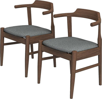 Counter Height Side Chairs Set of 2, Gray Fabric with Solid Wood Frame and Foot Pegs, 28 Inch Height Modern Farmhouse Chairs for Kitchen Island & Dining