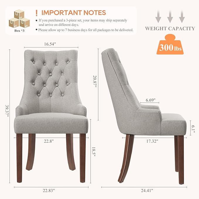 COLAMY Wingback Upholstered Dining Chairs Set of 6, Fabric Side Dining Room Chairs with Tufted Button, Living Room Chairs for Home Kitchen- Light Grey
