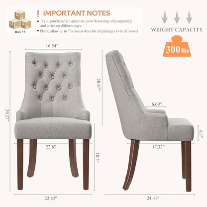 COLAMY Wingback Upholstered Dining Chairs Set of 6, Fabric Side Dining Room Chairs with Tufted Button, Living Room Chairs for Home Kitchen- Light Grey
