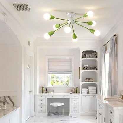 Green Sputnik Ceiling Light Fixture, 8-Lights Modern Sputnik Chandeliers for Dining Room,Indoor Kitchen Island Lighting for Bedroom Porch Entryway Living Room